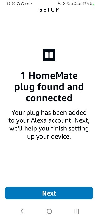 Smart plug found and connected in Alexa app for Android. 