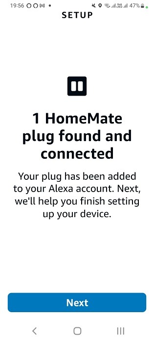 Smart plug found and connected in Alexa app for Android.