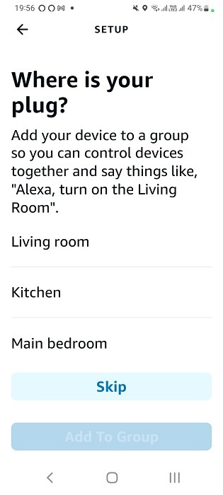 Smart plug location in kitchen in the Alexa Android app.