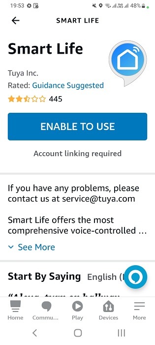 Enabling skill to use in Alexa app for smart plug (Android)