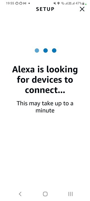 Alexa is looking for devices to connect in the Android Alexa app.