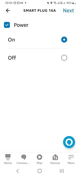 Action is power on for a smart plug routine in Alexa.
