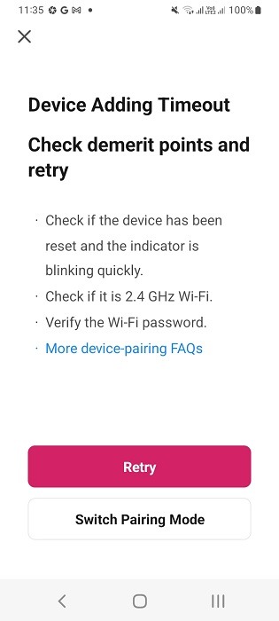 Device timeout error while adding smart pkug to home Wi-Fi network.