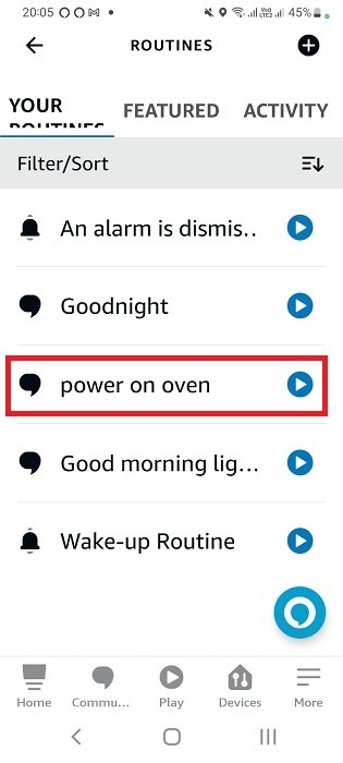 Power on schedule set up as Alexa routine for oven connected via smart plug.