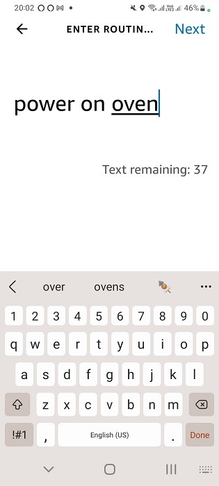 Type the full details of the routine you want to set with smart plug in Alexa.