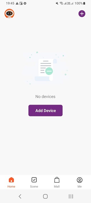 Add device or plus sign in companion app for smart power strip (Android version).