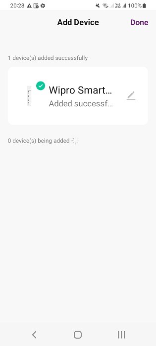 Smart power strip added to a companion app on Android.