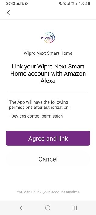Agree and link smart home account with Alexa on Android. 