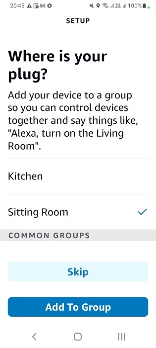 Room selected for smart power switches added to smart power strip on Alexa app.
