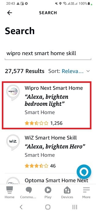 Search for desired Alexa skill to connect smart power strip in Android.