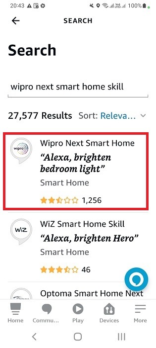 Search for desired Alexa skill to connect smart power strip in Android. 