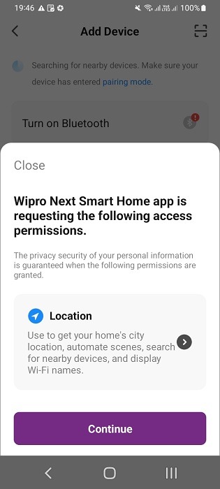 Location permissions granted for smart power strip in Android app. 