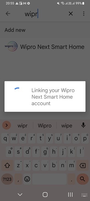 Linking smart home accounts to Google Home app on Android device. 