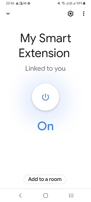 Smart Power extension is On after long press in Google Home app. 