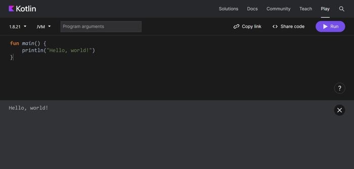 Kotlin Online Ide Screenshot Hello World