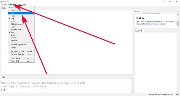 Thonny Red Arows On View And Files