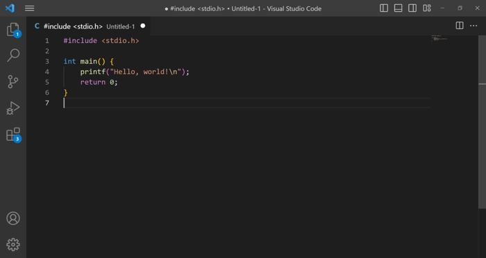 Visual Studio Code C Screenshot Hello World