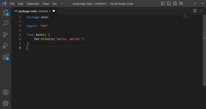 Visual Studio Code Go Screenshot Hello World