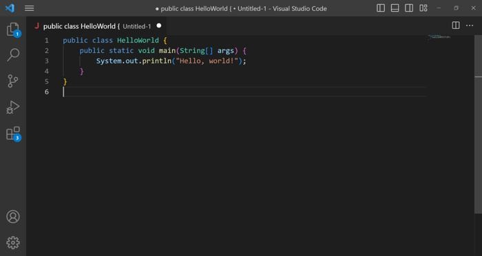 Visual Studio Code Java Screenshot Hello World
