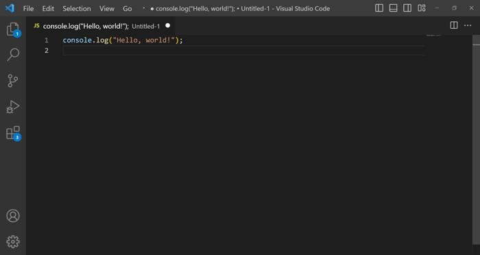 Visual Studio Code Javascript Screenshot Hello World