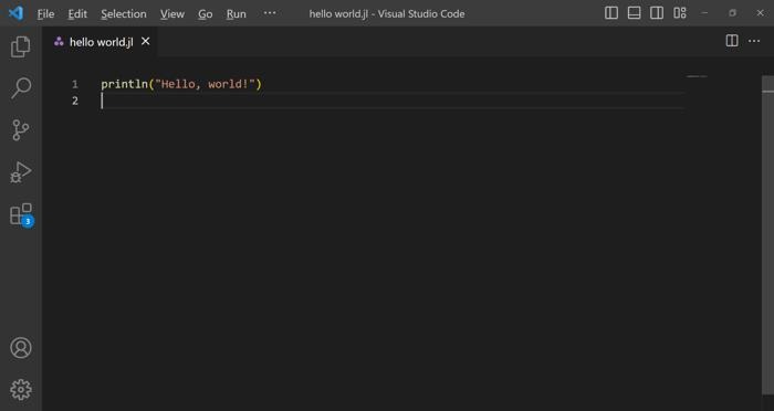 Visual Studio Code Julia Screenshot Hello World