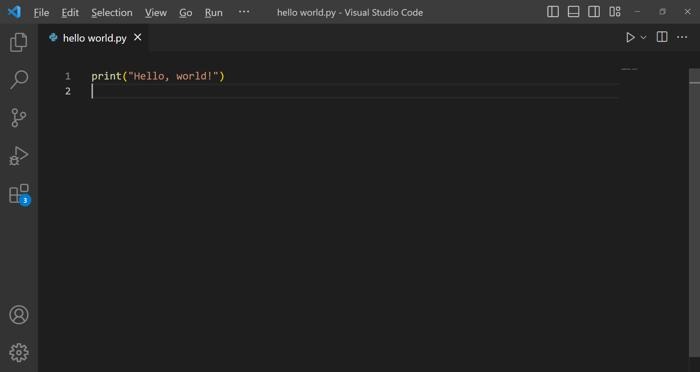 Visual Studio Code Python Screenshot Hello World