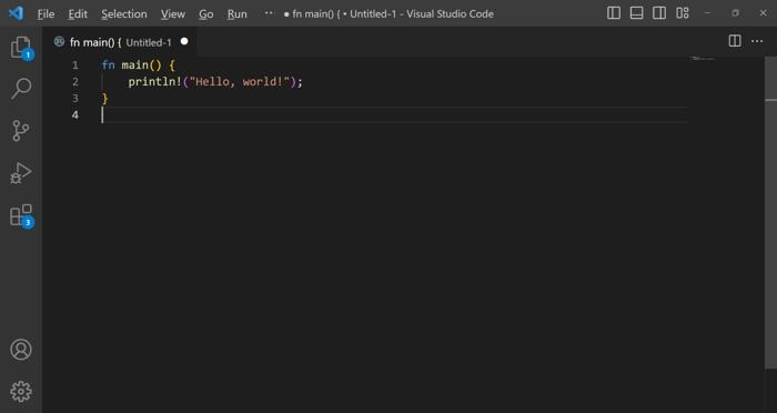 Visual Studio Code Rust Screenshot Hello World