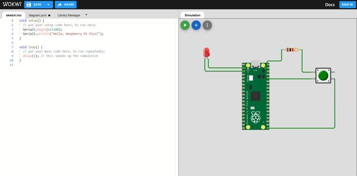 Wokwi Raspberry Pi Pico Led Pushbutton Resistor