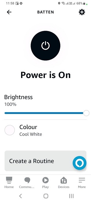 Adjust brightness and change routine for batten in Alexa app. 