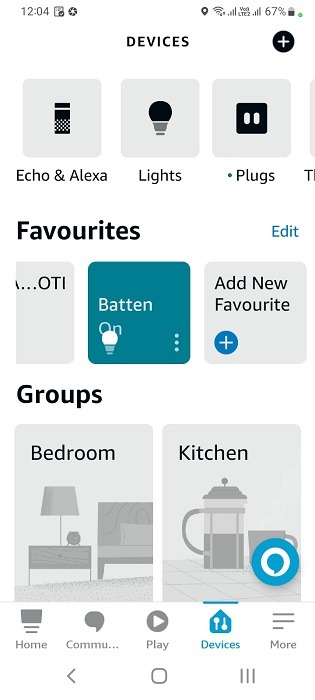 Batten added as favorite device in Alexa app for Android. 