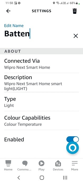 Change name of batten in Alexa app for Android.