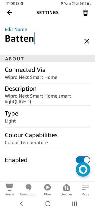 Change name of batten in Alexa app for Android. 