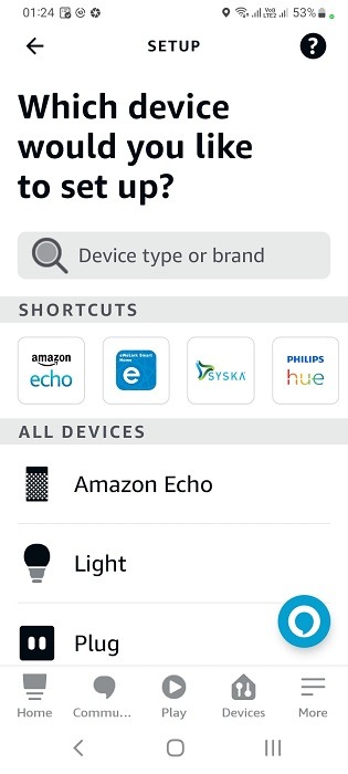 Search device brands using Alexa search button on Android.