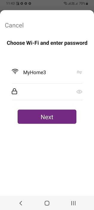 Enter Wi-Fi SSID and password in Android app for smart batten. 