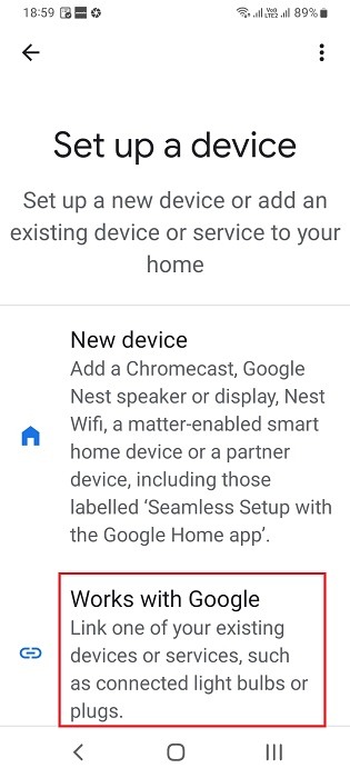 Select Works With Google in Setting up a new device in Android. 