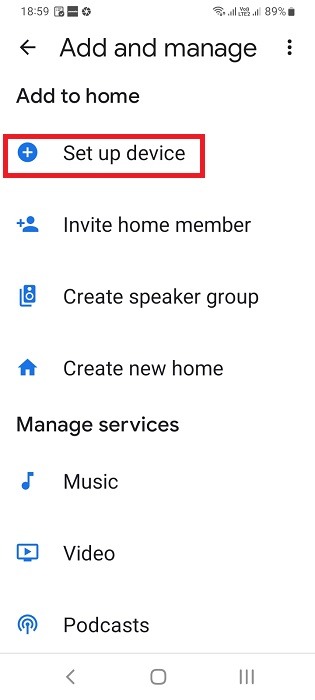 Click set up device in Google Home app (Android) to add new devices. 