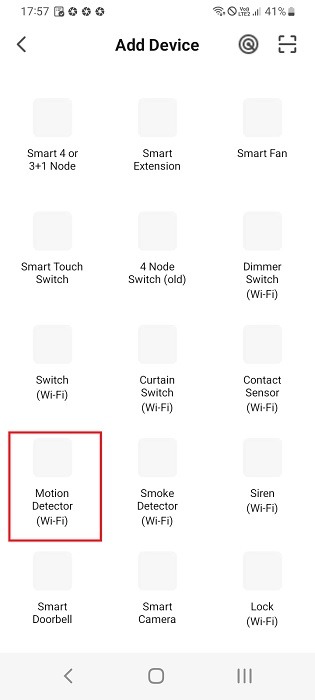 Motion sensor light add the device from its given category.