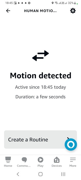 Motion detected message in Alexa app (Android) for a human motion sensor. 