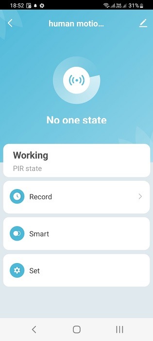 PIR state of a motion sensor as indicated by its Android app. 