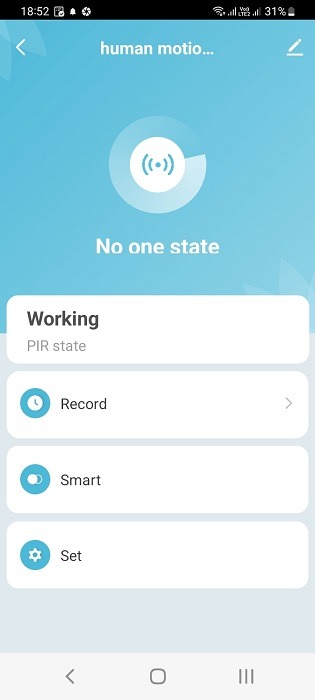 PIR state of a motion sensor as indicated by its Android app.