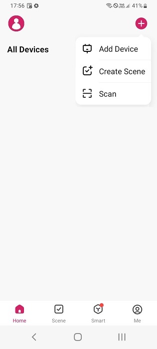 Click Plus sign to add a device inside the Android app for a motion sensor light.