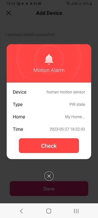Trigger warning of a motion sensor light inside an Android app. 