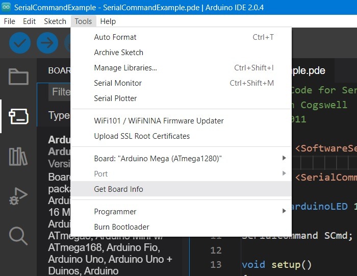 Get board info in Arduino's IDE for Windows 11.