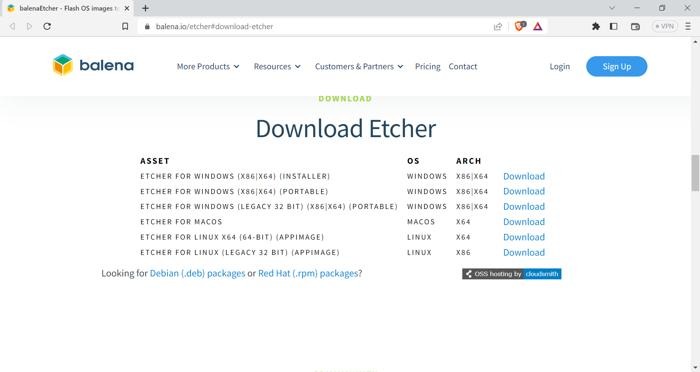 Balena Etcher Download Page