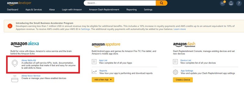 Create Your Own Alexa Skills Developer Dashboard