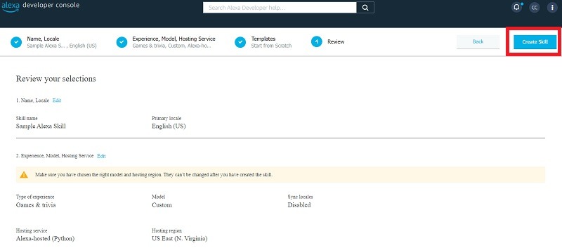 Create Your Own Alexa Skills Developer Skill Finish