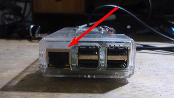 Raspberry Pi 3 Front View Red Arrow On Ethernet Port